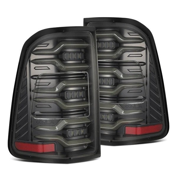 Alpharex Dodge Ram 1500 (2019-2024) LUXX-series LED tail lights Alpha-Black With Clear Lens and switchable LED tubes (MPN: RTL-DR19-SA-YS-LB) (ARX640030)