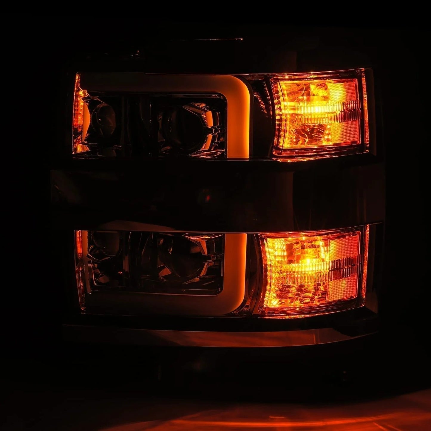 AlphaRex Black Plank Style Halogen Projector Headlights w/ Activation Light, Switchback DRL & Sequential Signal for 2015-2019 Chevrolet Silverado 2500HD/3500HD (SKU ARX880224 / AHL-CL215-P-SA-B)