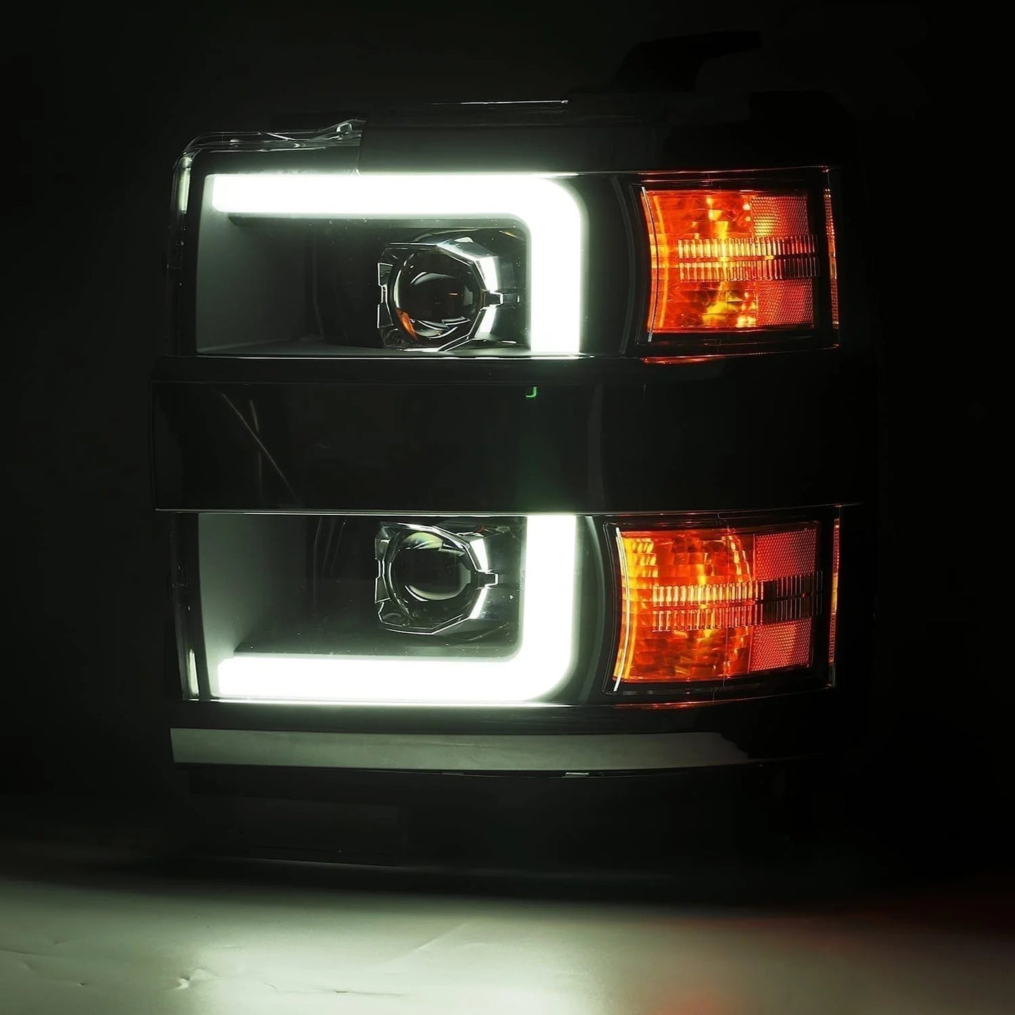 AlphaRex Chrome Plank Style Halogen Projector Headlights w/ Activation Light, Switchback DRL & Sequential Signal for 2015-2019 Chevrolet Silverado 2500HD/3500HD (SKU ARX880225 / AHL-CL215-P-SA-C)