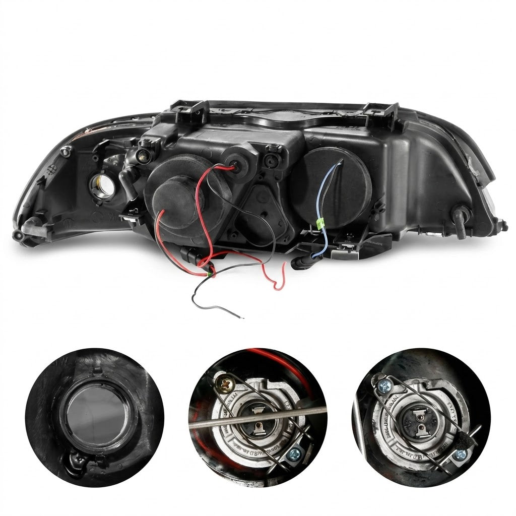 Anzo USA Chrome Housing Projector Headlights w/ LED Halos & Clear Lens for BMW 5-Series E39 Halogen Models (1997-2001) ANZ121018