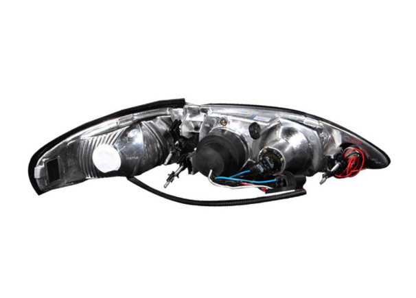 Anzo USA Black Housing 1-Piece Projector Headlights w/ LED Halo for Ford Mustang (1994-1998) — Pair | ANZ121038