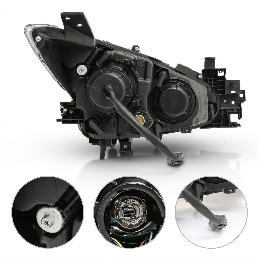 Anzo USA Black Housing Projector Headlights w/ LED Halos & Crystal Clear Lens for Mazda 3 (2014-2016) ANZ121522