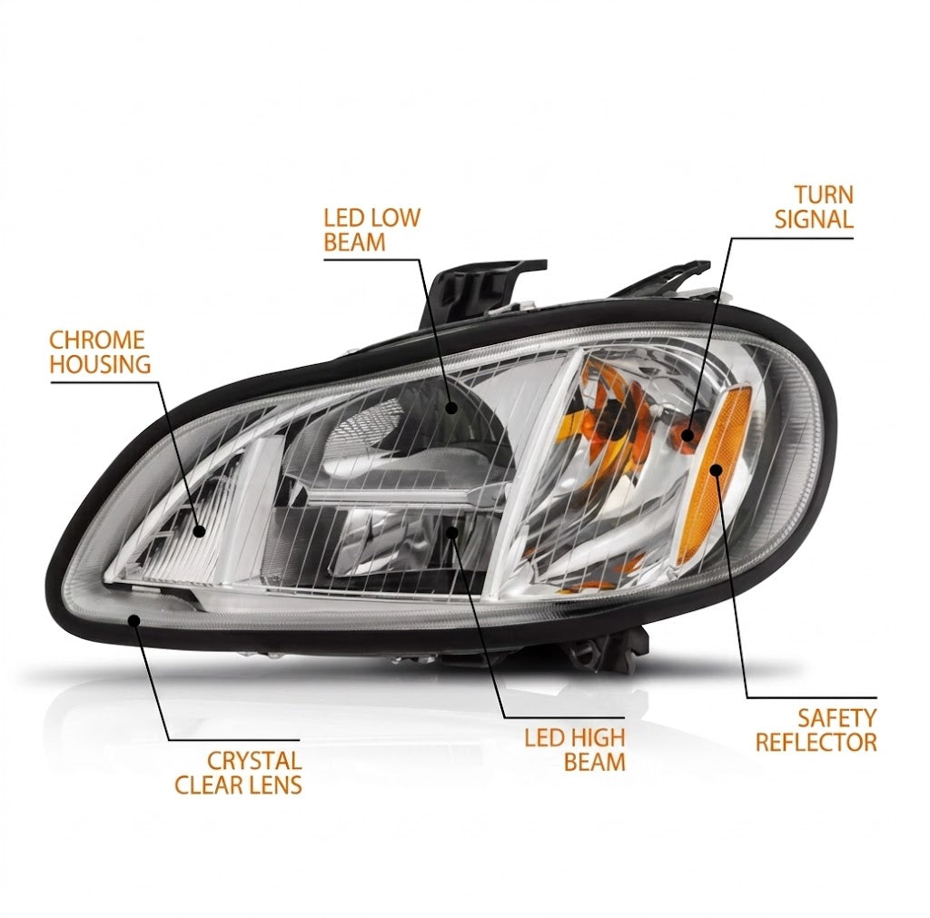 Sequential LED Projector Headlights Brilliant Chrome for Peterbilt 386/387 (Pair) — Ref: ANZ131031
