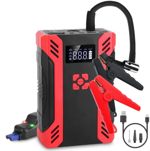 1Pc Car Jump Starter With Air Compressor Portable Car Battery Booster With Digital Tire Inflator With 2000mAh Peak Current For 12V Car 6.5L Gas Or 4.0L Diesel Engines