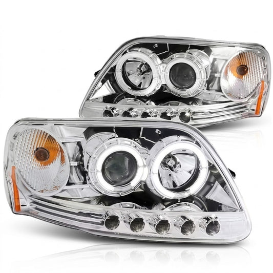 Anzo USA Chrome Housing 1-Piece Projector Headlights w/ LED Halo for Ford F-250 (1997-1999), F-150 (1997-2004) & Expedition (1997-2002) — Pair |  ANZ111032