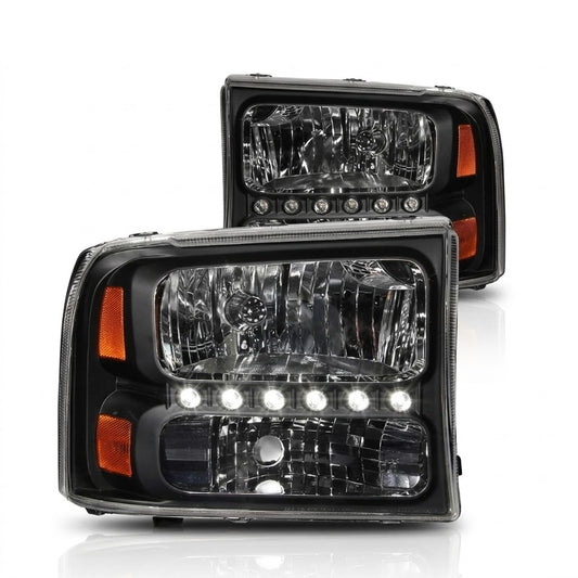 Anzo USA Black Crystal Headlights w/ LED for Ford Excursion (2000-2004) — Pair | ANZ111106