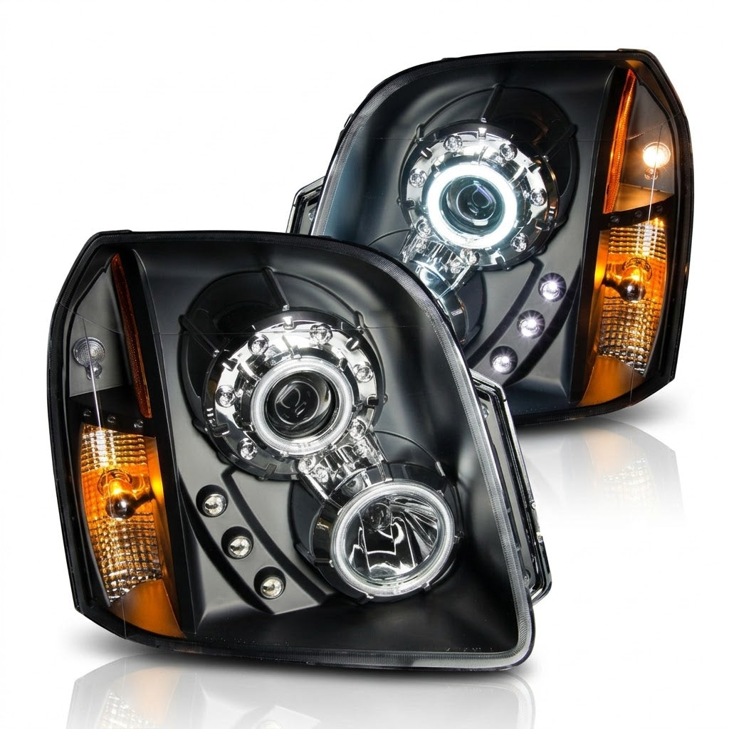 Anzo USA Black Housing Projector Headlights w/ RX SMD LED Halo for GMC Yukon (2007-2014) & Yukon XL (2007-2014) — Pair | ANZ111148