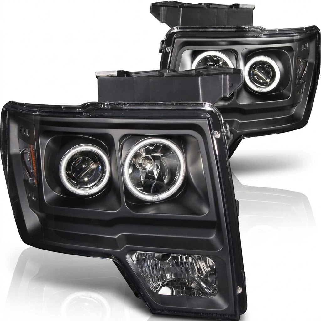Anzo USA Black Housing Projector Headlights w/ SMD LED Halo for Ford F-150 — Pair | ANZ111161