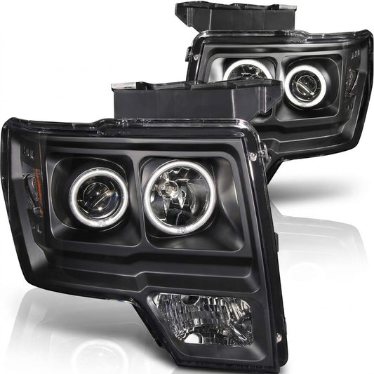 Anzo USA Black Housing Projector Headlights w/ SMD LED Halo for Ford F-150 — Pair | ANZ111161