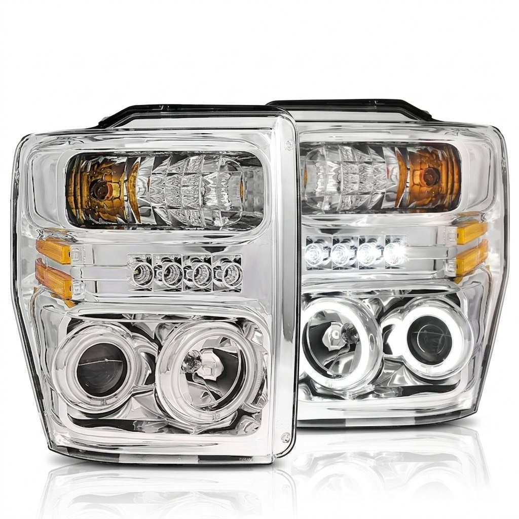 Anzo USA Chrome Housing Projector Headlights LED SMD Halo for Ford F-250 F-350 Super Duty 2008-2010 (Pair) -  ANZ111167