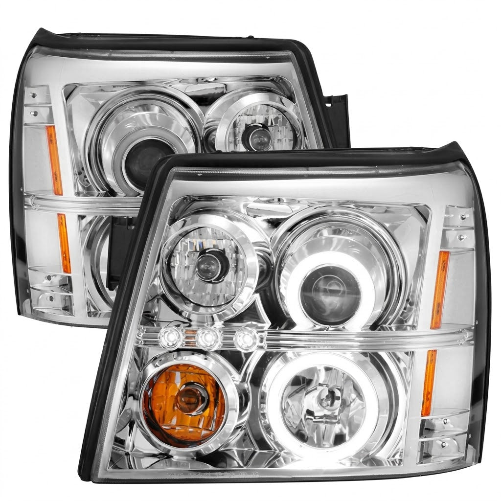 Anzo USA Chrome Housing Projector Headlights w/ SMD LED Halos for Cadillac Escalade & ESV OEM HID Models (2002-2006)  ANZ111176