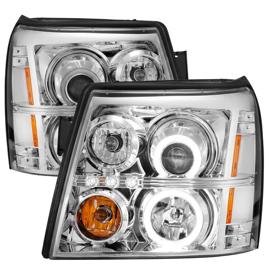 Anzo USA Chrome Housing Projector Headlights w/ SMD LED Halos for Cadillac Escalade & ESV OEM HID Models (2002-2006)  ANZ111176