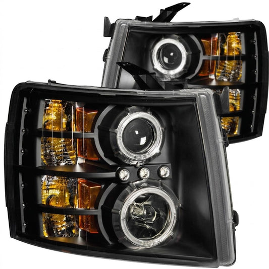 Anzo USA Black Dual Halo Projector Headlights for Chevrolet Silverado 2500HD & 3500HD (2007-2014) — Pair | ANZ111200