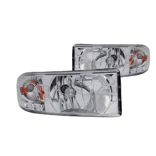 Anzo USA Chrome Housing Crystal Headlights w/ High-Intensity LED Accent for Dodge Ram 1500 (1994-2001) & 2500/3500 (1994-2002) — Pair | ANZ111206
