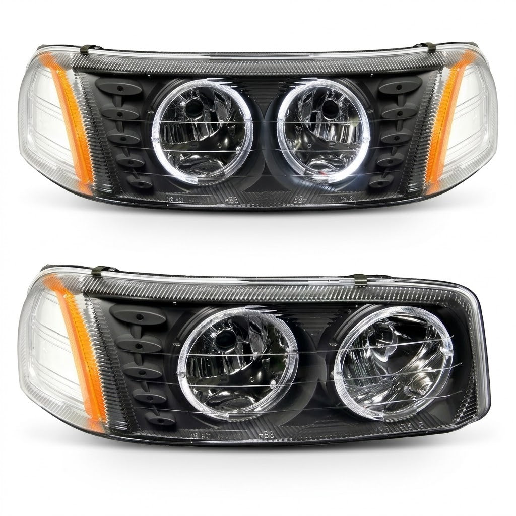 Anzo USA Black Housing Crystal Headlights LED Halo for GMC Sierra and Yukon 1999-2006 - ANZ111207
