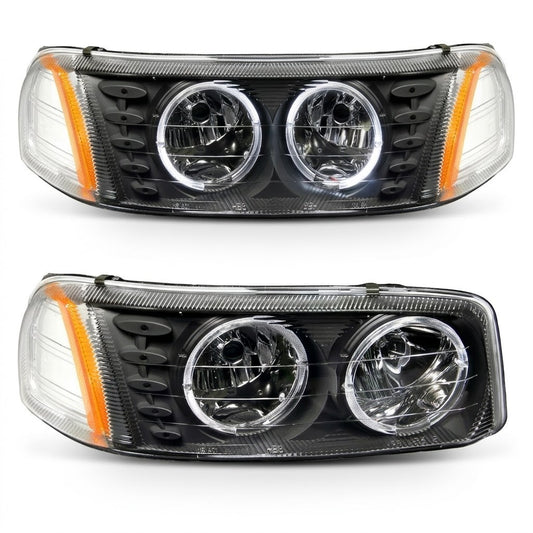 Anzo USA Black Housing Crystal Headlights LED Halo for GMC Sierra and Yukon 1999-2006 - ANZ111207