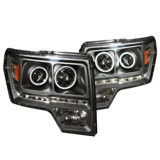Anzo USA Black G2 Projector Headlights w/ CCFL Halo for Ford F-150 (2009-2014) — Pair | ANZ111298