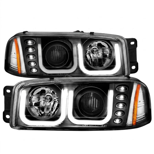 Anzo USA Black Housing Projector Headlights w/ U-Bar & LED Parking Lights for GMC Sierra (1999-2006), Yukon/XL (2000-2006) & Denali (2001-2006) — Pair | ANZ111303