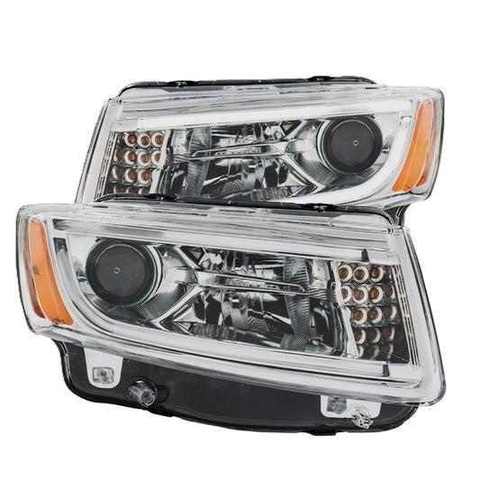Anzo USA Chrome/Black Plank Style Projector Headlights w/ LED Bar for Jeep Grand Cherokee (2014-2016) Halogen Models — Pair | ANZ111328
