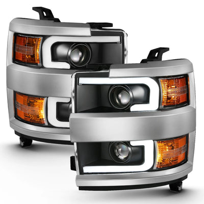 Anzo USA Chevy Silverado 2500HD/3500HD (2015-2019) Projector Headlights w/ Plank Style - Black (Chrome Trim) / Clear Lens (ANZ111359)
