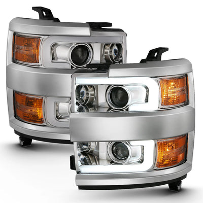 Anzo USA Chevy Silverado 2500HD/3500HD (2015-2019) Projector Headlights w/ Plank Style - Chrome (Chrome Trim) / Clear Lens (ANZ111360)