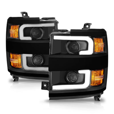 Anzo USA Chevy Silverado 2500HD/3500HD (2015-2019) Projector Headlights w/ Plank Style - Black (Matte Black Trim) / Clear Lens (ANZ111363)