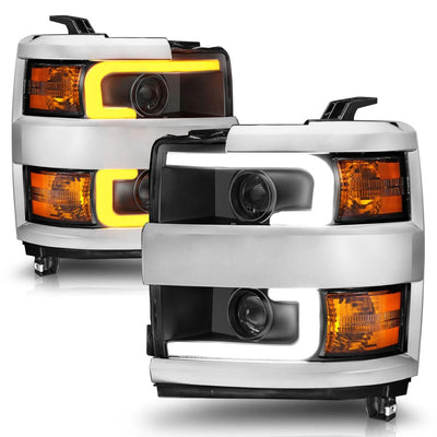 Anzo USA Chevy Silverado 2500HD/3500HD (2015-2019) Projector Switchback Headlights - Black (Chrome Trim) / Clear Lens (ANZ111365)