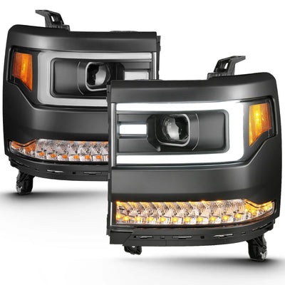 Anzo USA Chevy Silverado 1500 (2016-2018) Anzo USA Projector Headlights w/ Plank Style - Black Housing / Clear Lens (HID Type / No HID Kit) (ANZ111373)