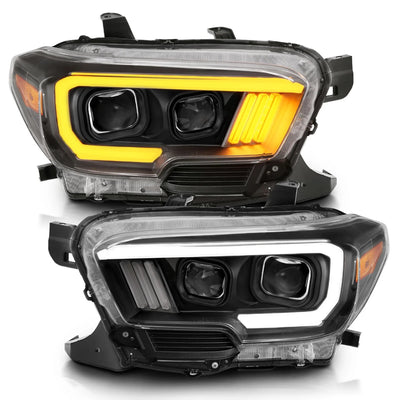 Anzo USA Toyota Tacoma (2016-2023) Projector Plank Style Switchback Headlights Black (for Halogen Version W/ Halogen Drl) (ANZ111396)