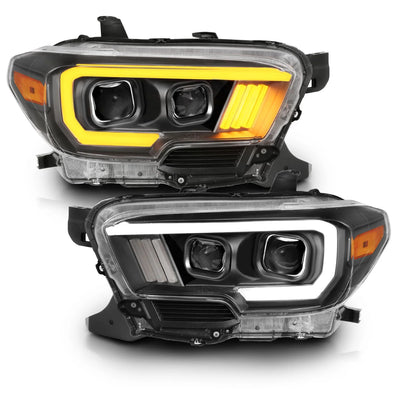 Anzo USA Toyota Tacoma (2016-2023) Projector Plank Style Switchback Headlights Black (for Halogen Version W/ Halogen Drl) (ANZ111397)