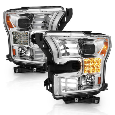 Anzo USA Ford F-150 (2015-2017) Projector Bar Style Headlights Chrome W/ Sequential (For Halogen Models Only) (ANZ111409)