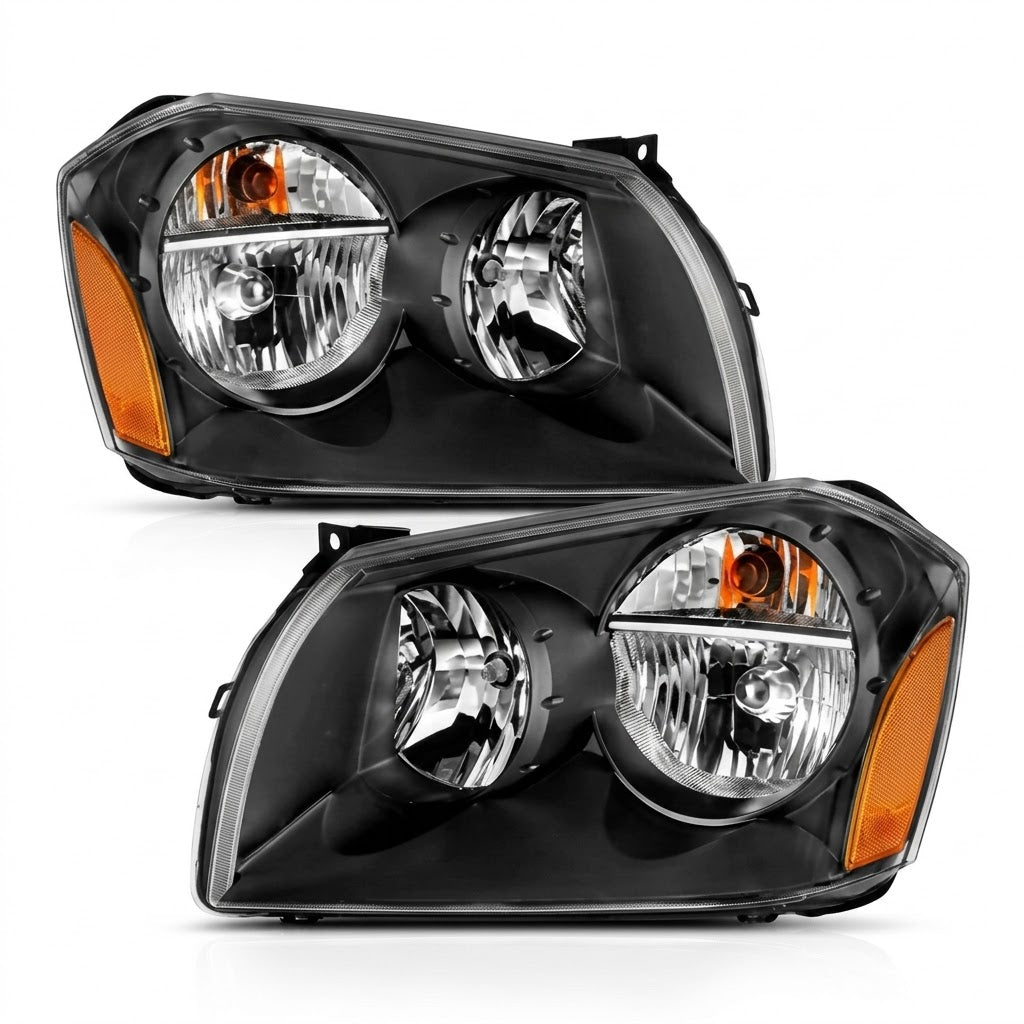Anzo USA Black Housing Crystal Headlights w/ Amber Reflector for Dodge Magnum (2005-2007) — Pair | ANZ111425