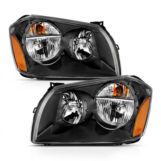 Anzo USA Black Housing Crystal Headlights w/ Amber Reflector for Dodge Magnum (2005-2007) — Pair | ANZ111425