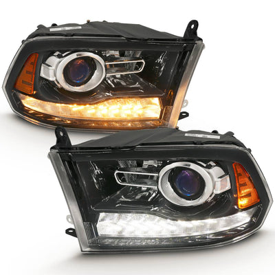 Anzo USA Dodge Ram 1500 (2009-2018) / 2500/3500 (2010-2018) Anzo USA Projector Plank Style Switchback Headlights Gloss Black (OE Style) (ANZ111439)