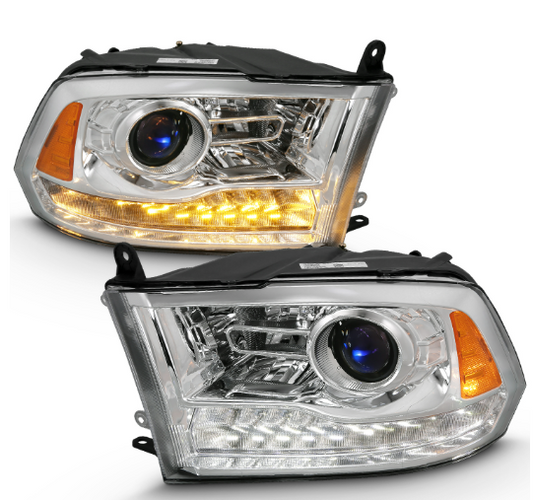 Anzo USA Chrome Housing Projector Plank Style Switchback LED Headlights w/ Halo for Dodge Ram 1500 (2009-2018) & 2500/3500 (2010-2018) — Pair | ANZ111440
