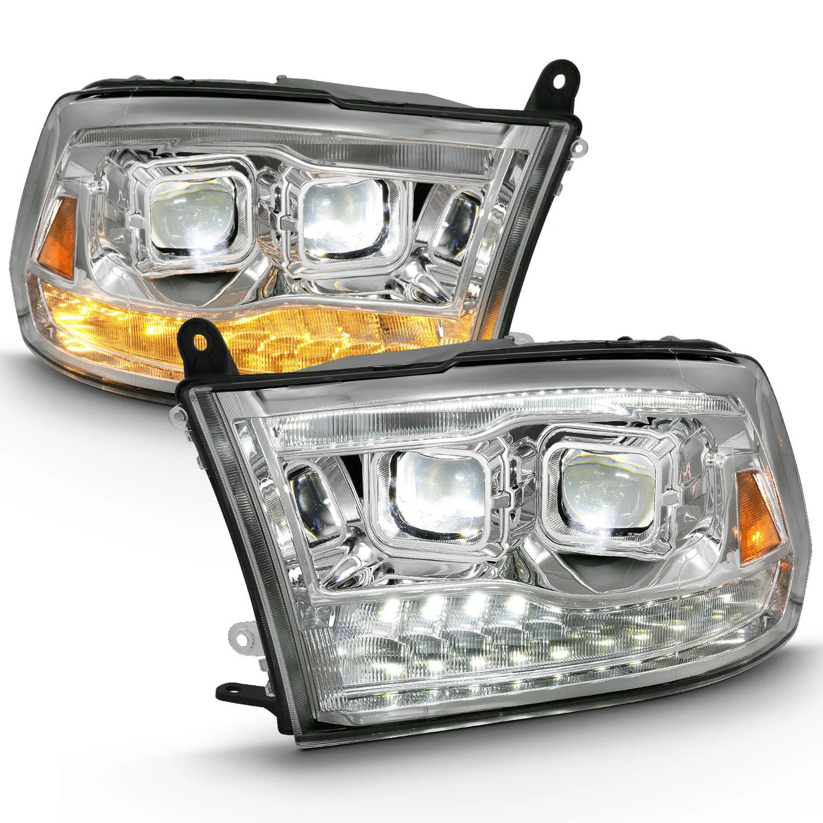 Anzo USA Dodge Ram 1500 (2009-2018) / Ram 2500/3500 (2009-2018) Dual LED Projector Switchback Headlights Chrome) (ANZ111465)