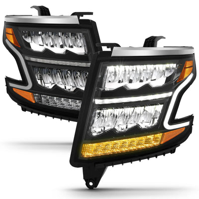 Anzo USA Chevy Tahoe/Suburban (2015-2020) Anzo USA LED Crystal Plank Style Headlights w/ Sequential Amber - Black Housing / Clear Lens (ANZ111478)