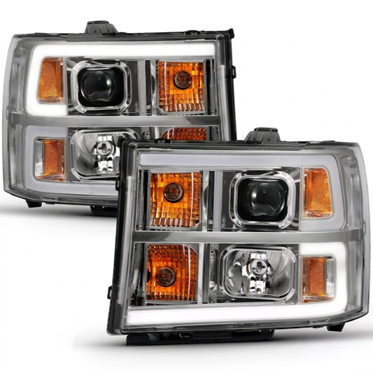 Anzo USA Chrome Plank Style Projector Headlights w/ CCFL Halo for GMC Sierra 1500 (2007-2013) & 2500HD/3500HD (2007-2014) — Pair | Part ANZ111483