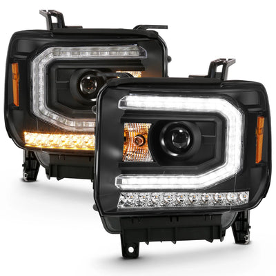 Anzo USA GMC Sierra 1500 2016-2019 Projector Headlights Black Housing Clear Lens w/ Sequential Amber Signal & Plank Style (HID Compatible, No HID Kit) (ANZ111485)