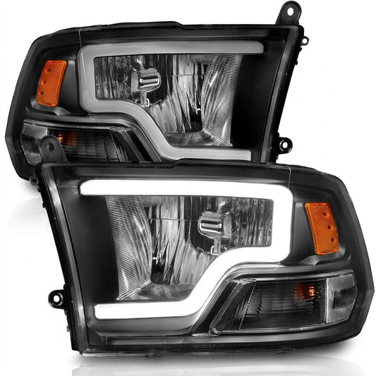 Anzo USA Black Housing Crystal C-Bar Headlights with Clear Lens for Dodge Ram 1500 (2009-2018) & 2500/3500 (2010-2018) — Pair | ANZ111515