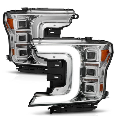 Anzo USA Ford F-150 (2018-2020) Full LED Projector Light Bar Style Headlights Chrome Amber (Sequential Signal) (ANZ111521)