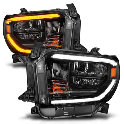 Anzo USA Toyota Tundra (2014-2021) Led Crystal Switchback Plank Style Headlights Black (led High/low Beam) (for Oem Halogen Model W/ Led Drl) (ANZ111533)