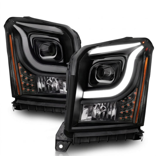 Anzo USA Black Housing Projector Headlights w/ LED Accent Light Bar for GMC Yukon & Yukon XL (2015-2020) — Pair | ANZ111535
