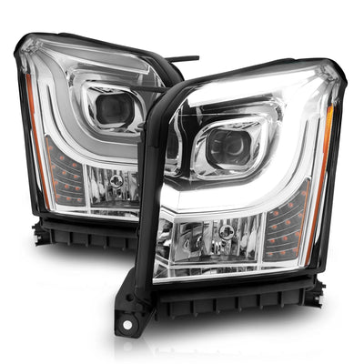 Anzo USA GMC Yukon / Yukon XL (2015-2020) Projector C-Bar Headlights Chrome Housing Clear Lens w/ Light Bar (For Halogen Models Only) (ANZ111536)