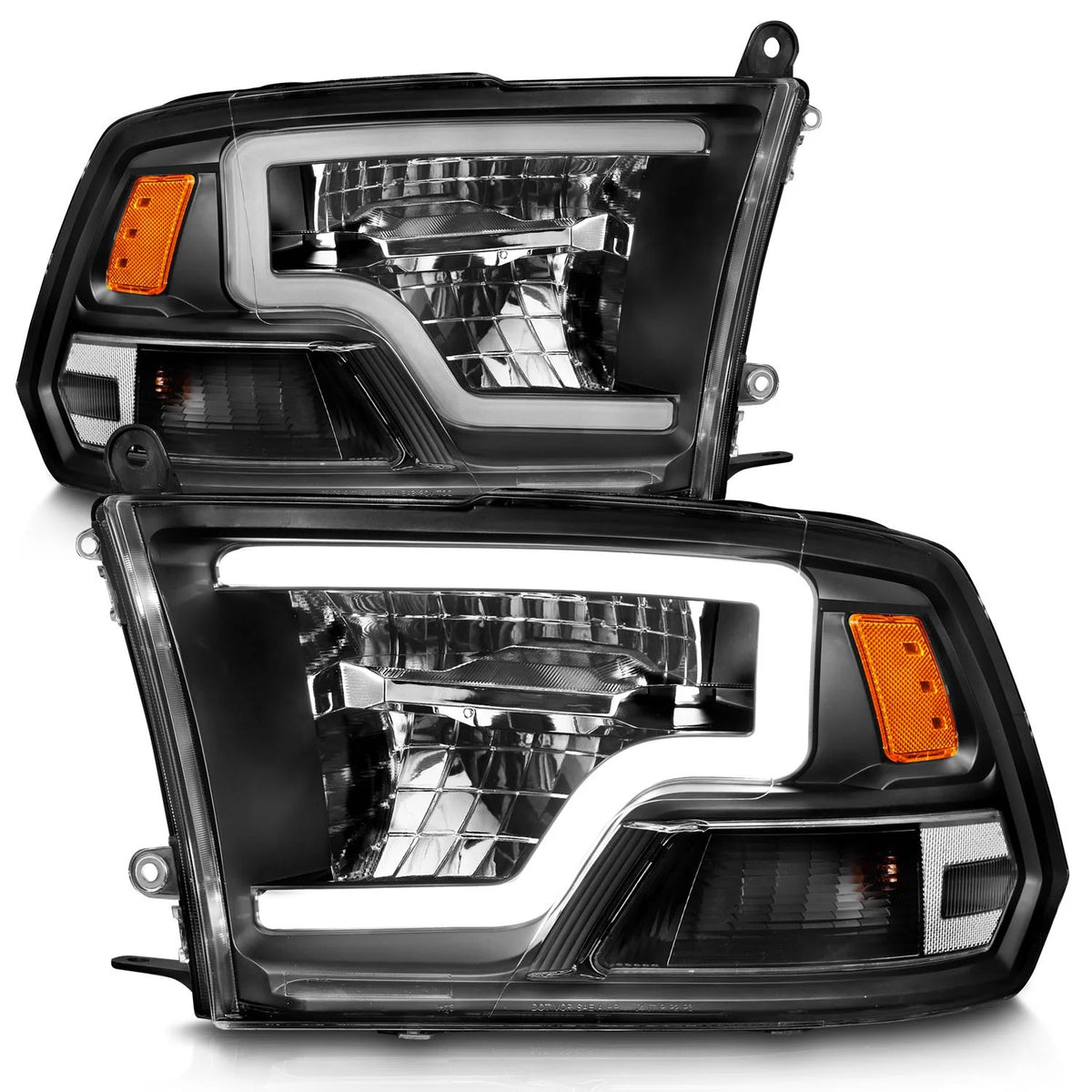 Anzo USA Dodge Ram 1500 (2009-2018) / Ram 2500/3500 (2009-2018) Full LED Crystal C Bar Headlights Black (For Non-Projector Models) (ANZ111539)