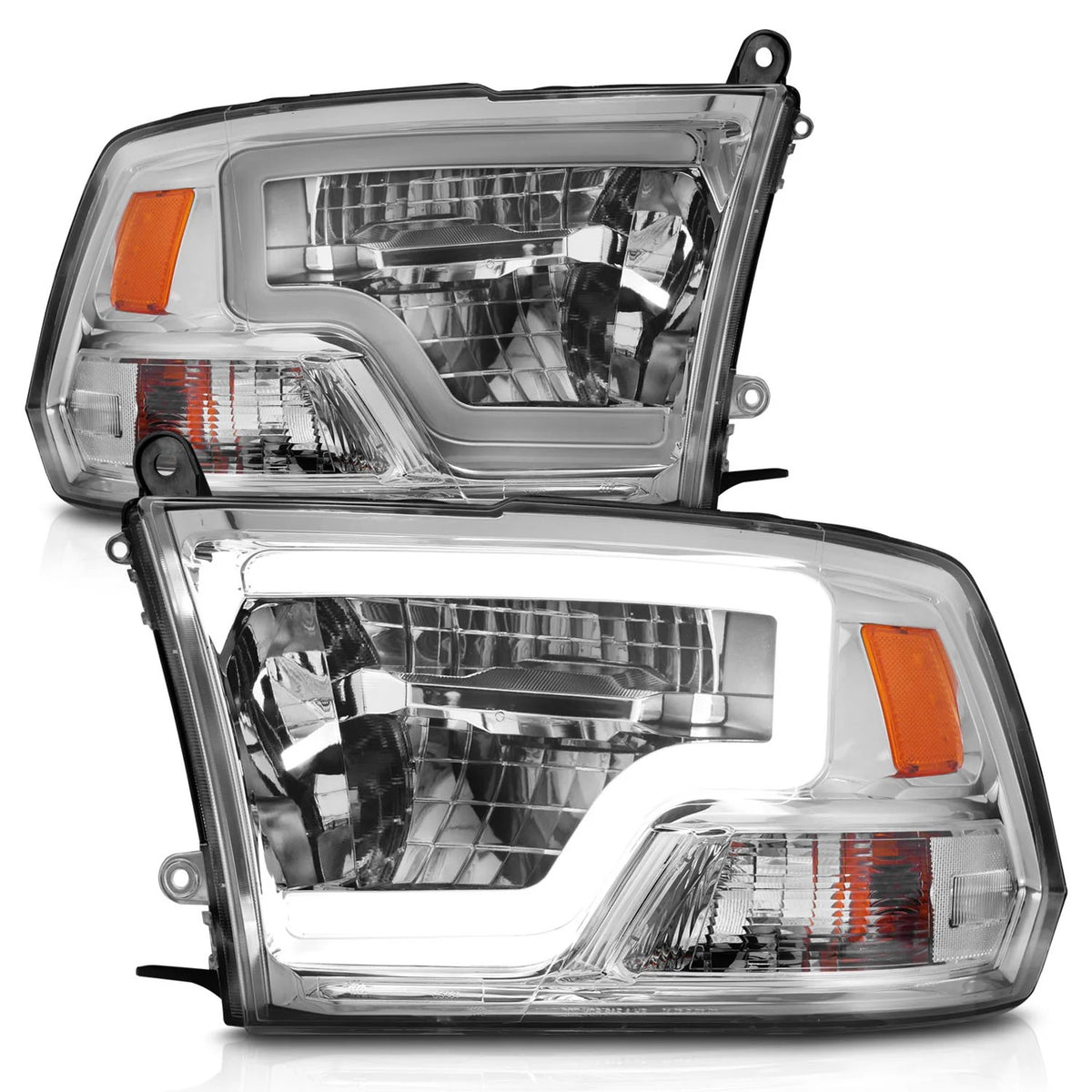 Anzo USA Dodge Ram 1500 (2009-2018) / Ram 2500/3500 (2009-2018) Full LED Crystal C Bar Headlights Chrome (For Non-Projector Models) (ANZ111540)