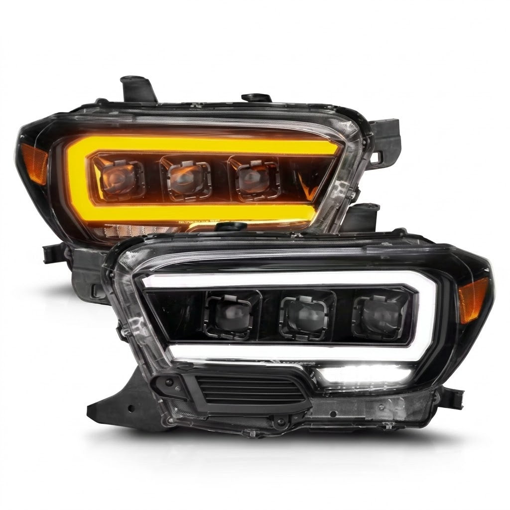 Anzo USA Black Projector Full LED Headlights w/ Sequential Light Bar for Toyota Tacoma SR / SR5 (2016-2023) — Pair | ANZ111562