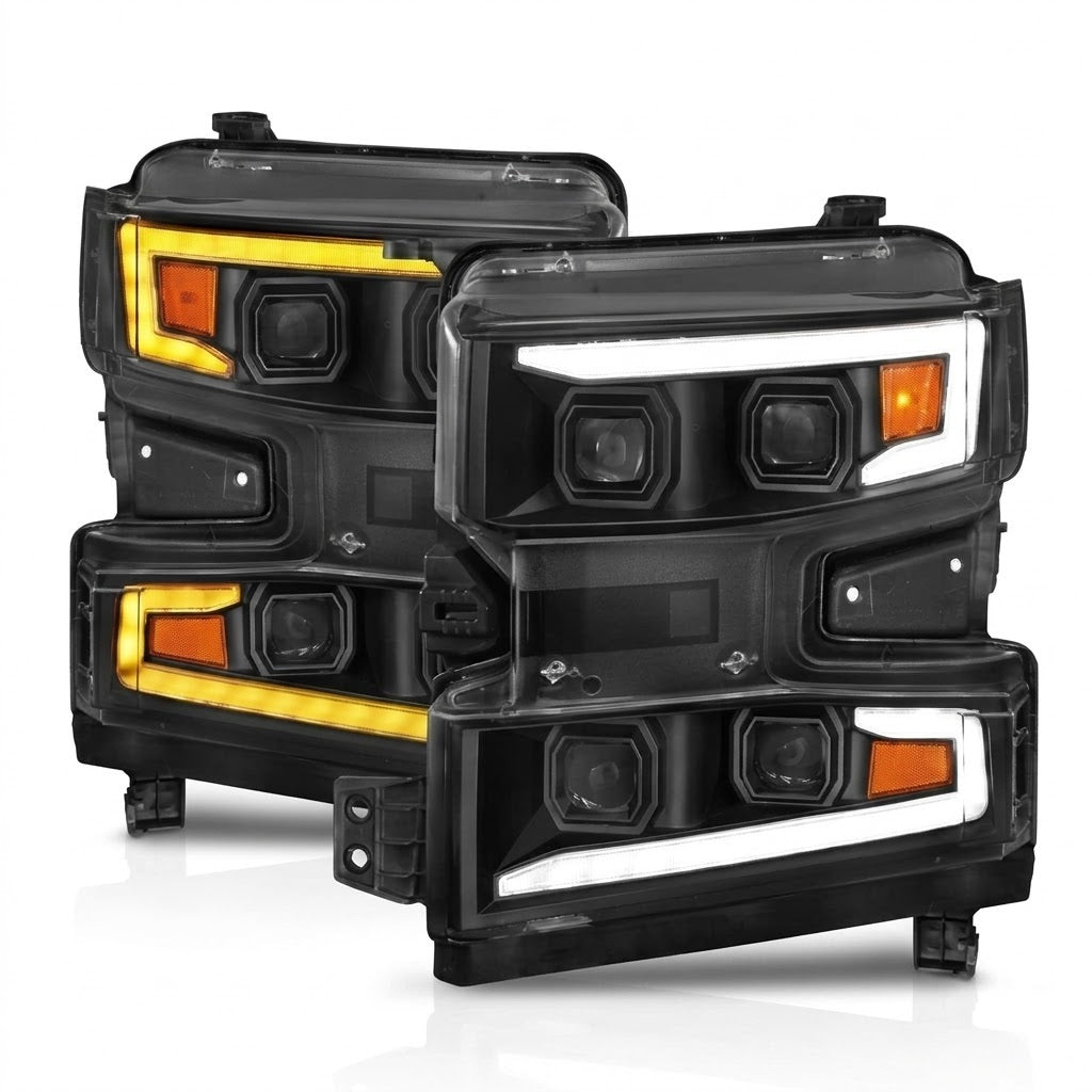 Anzo USA Black Projector LED Headlights Plank Style Sequential for Ford F-150 2018-2020 - ANZ111566