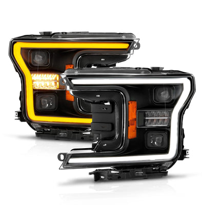 Anzo USA Ford F-150 (2018-2020) Full LED Projector Plank Style Headlights Black w/ Initiation & Sequential (For Factory Halogen Models Only)) (ANZ111570)