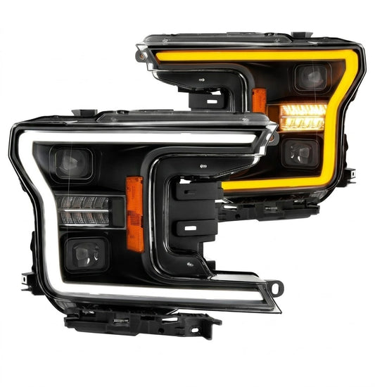 Anzo USA Black Projector LED Headlights w/ Sequential Turn Signal & Light Bar for Ford F-150 (2018-2020) — Pair | ANZ111570